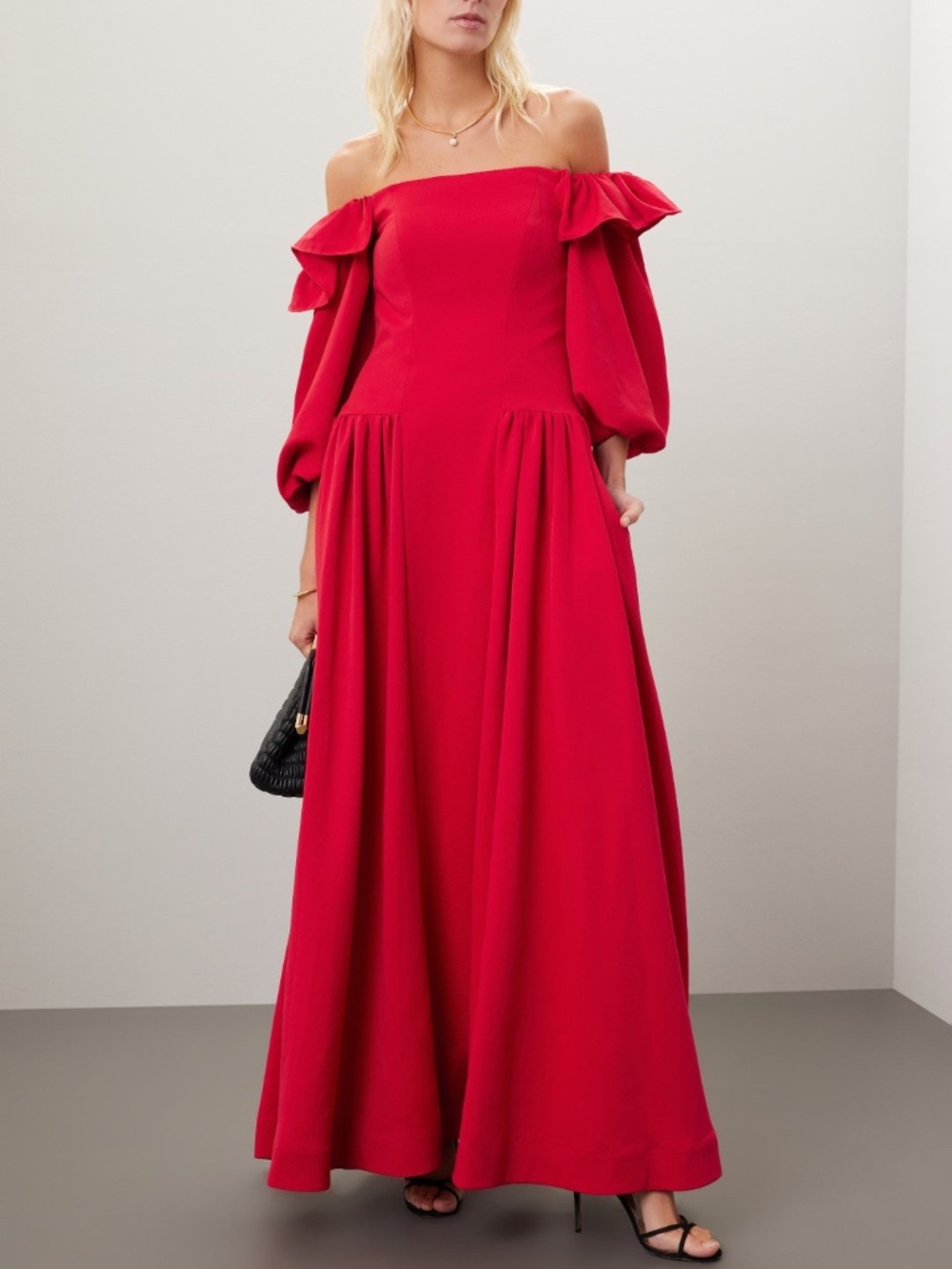 Zac Posen Off The Shoulder Ruffle Red Gown Maxi Taffeta Dress - Size 2